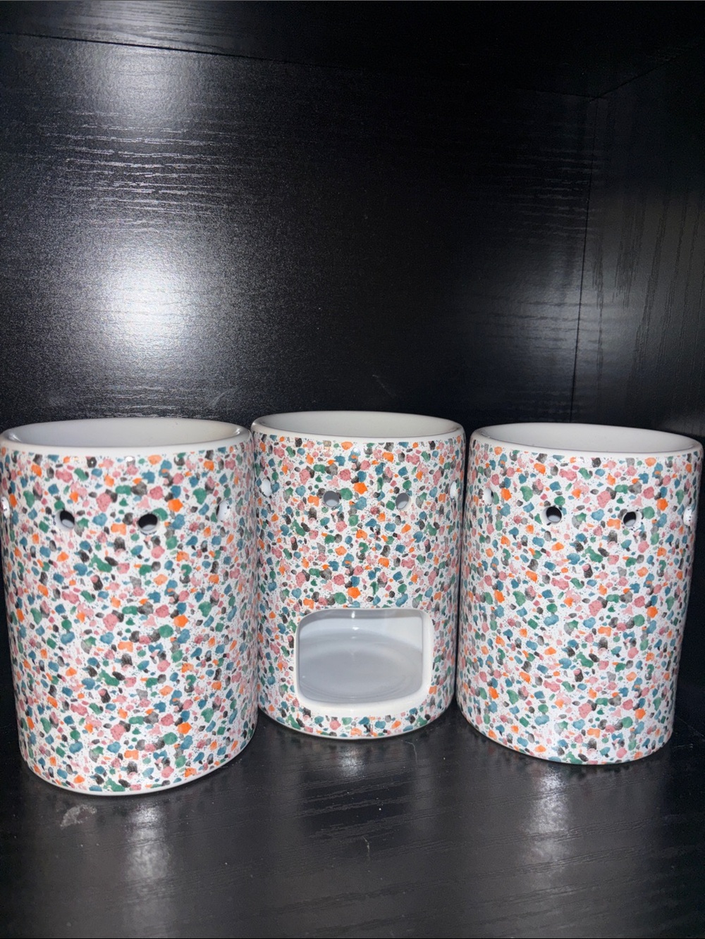 Ceramic Multi-Color Confetti Wax Melt/Tea Light Burners - White Base, SET OF 3!